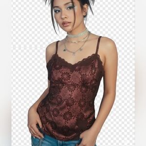 Self Esteem Y2K Fairy Lace Trim Babydoll Tank Top Large Romantic Coquette Maroon